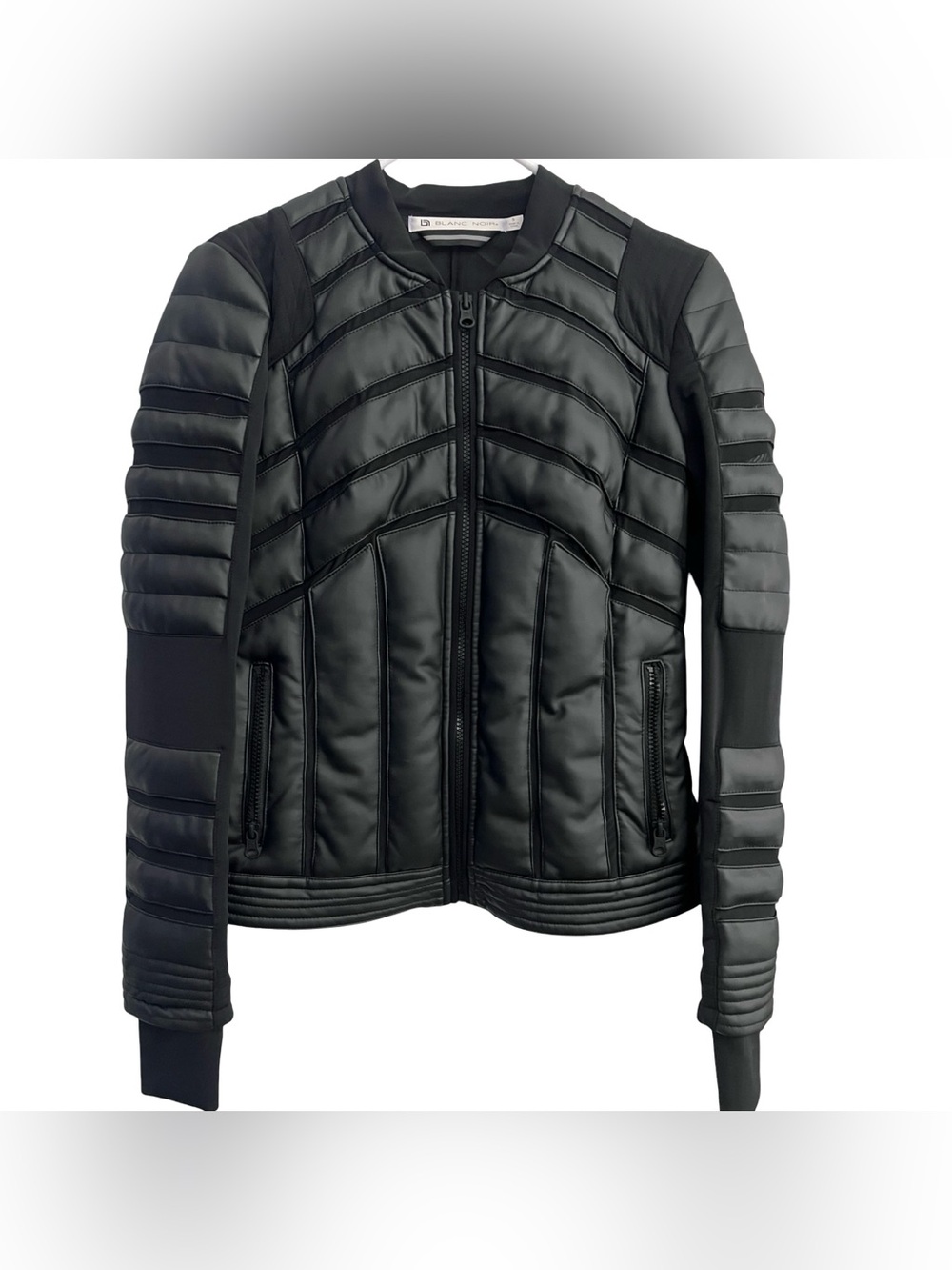 Blanc Noir BLC55400 Black Faux Leather Mesh Quilted Moto Jacket Size S
